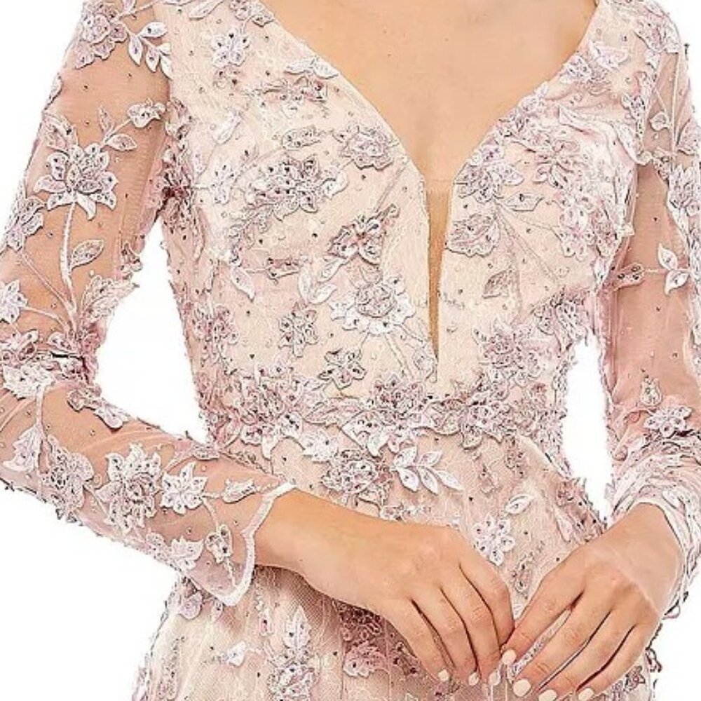 Mac Duggal Blush Pink Embellished Long Sleeve Maxi Gown - Picture 2 of 8